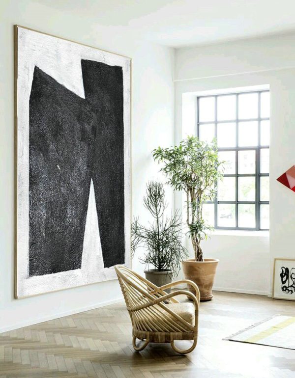 Handmade Extra Large Contemporary Painting,Black And White Minimal Painting On Canvas - Modern Living Room Decor - Image 6