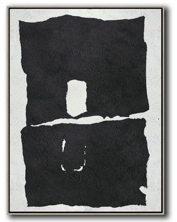 Large Abstract Painting,Black And White Minimal Painting On Canvas - Bedroom Wall Decor