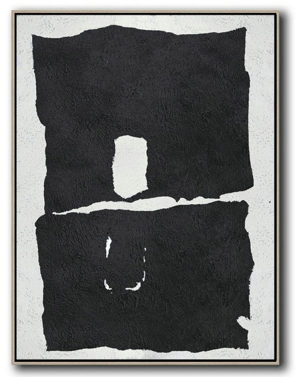 Large Abstract Painting,Black And White Minimal Painting On Canvas - Bedroom Wall Decor