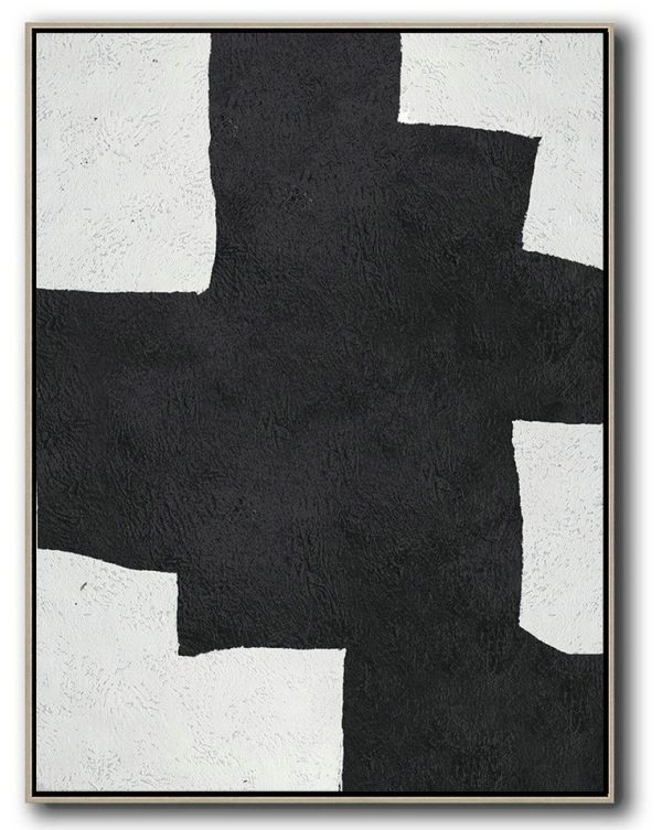 Handmade Painting Large Abstract Art,Black And White Minimal Painting On Canvas - Bedroom Wall Decor