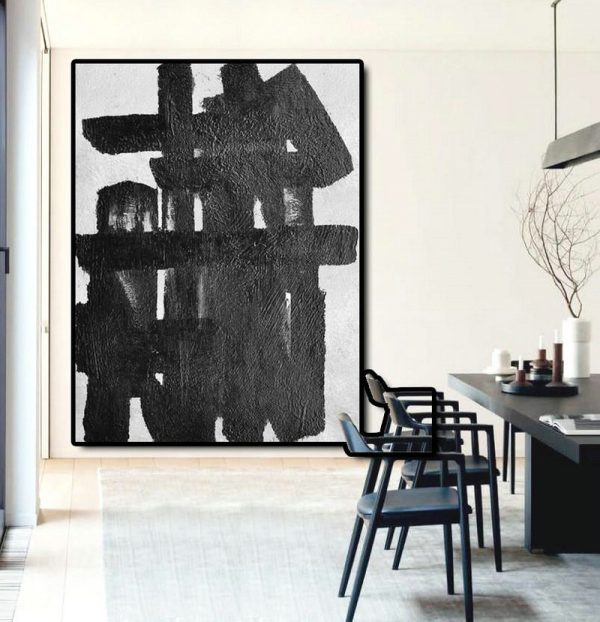 Large Abstract Art Handmade Oil Painting,Black And White Minimal Painting On Canvas - Giant Wall Decor - Image 3