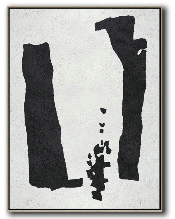 Handmade Large Contemporary Art,Black And White Minimal Painting On Canvas - Pretty Abstract Paintings
