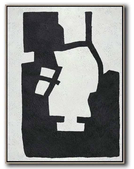 Large Abstract Art Handmade Painting,Black And White Minimal Painting On Canvas - Hand Painted Canvas Art