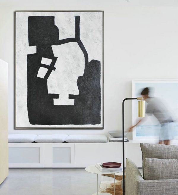 Large Abstract Art Handmade Painting,Black And White Minimal Painting On Canvas - Hand Painted Canvas Art - Image 2