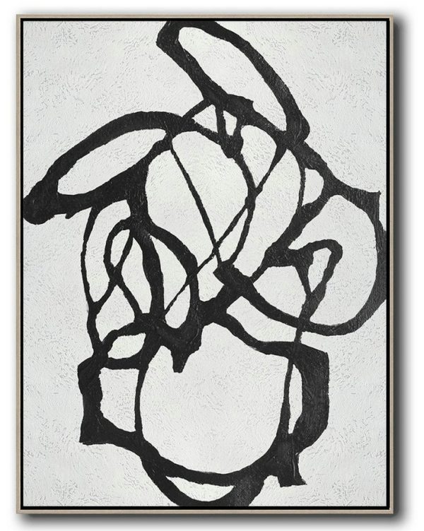 Handmade Painting Large Abstract Art,Black And White Minimal Painting On Canvas - Contemporary Artwork