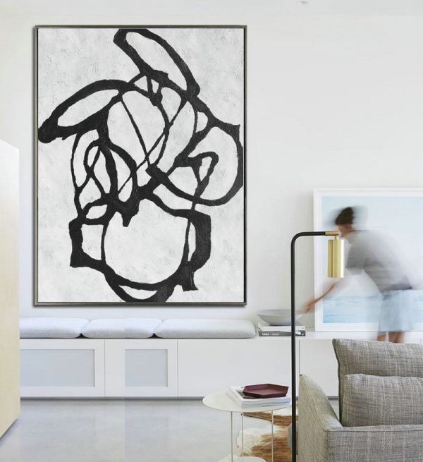 Handmade Painting Large Abstract Art,Black And White Minimal Painting On Canvas - Contemporary Artwork - Image 2