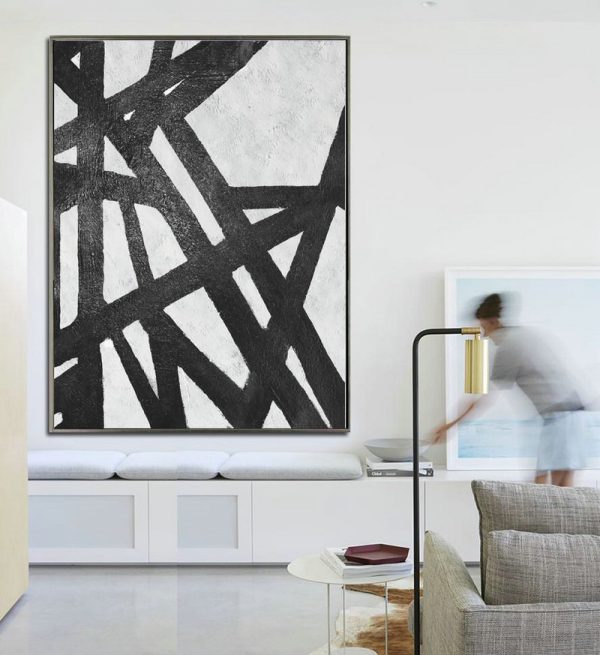 Large Modern Abstract Painting,Black And White Minimal Painting On Canvas - Contemporary Abstract Painting - Image 2
