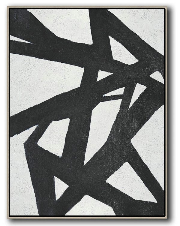 Large Modern Abstract Painting,Black And White Minimal Painting On Canvas - Family Wall Decor