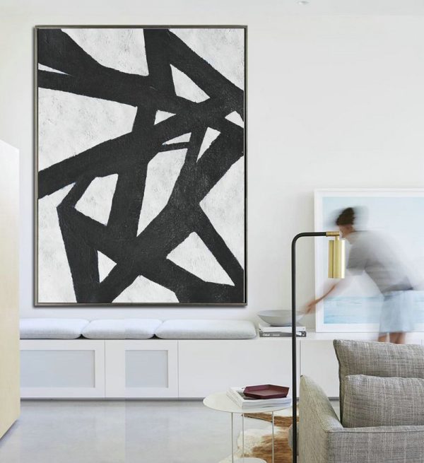 Large Modern Abstract Painting,Black And White Minimal Painting On Canvas - Family Wall Decor - Image 2