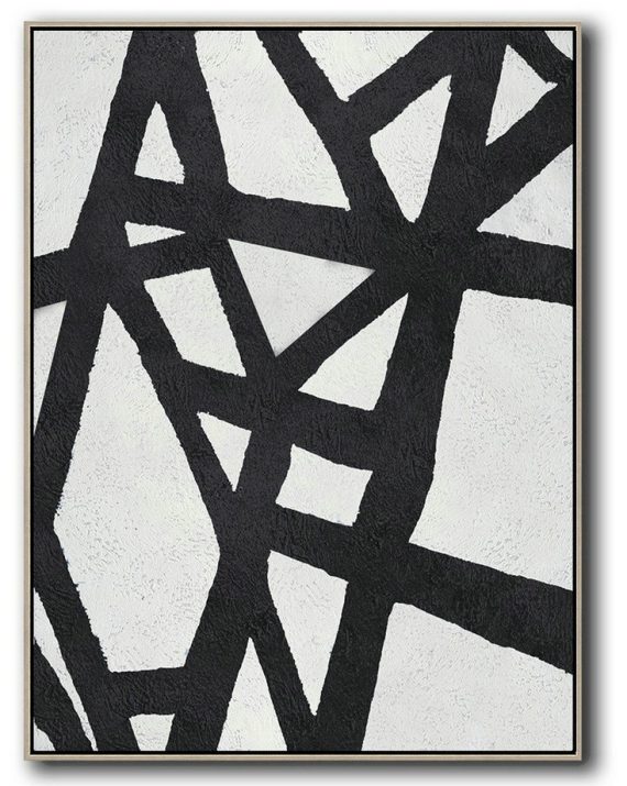 Huge Abstract Painting On Canvas,Black And White Minimal Painting On Canvas - Modern Art Oil Painting
