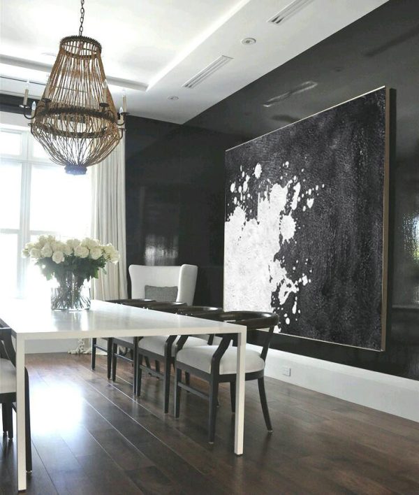 Large Contemporary Art Acrylic Painting,Black And White Minimal Painting On Canvas - Abstract Artwork Online - Image 3