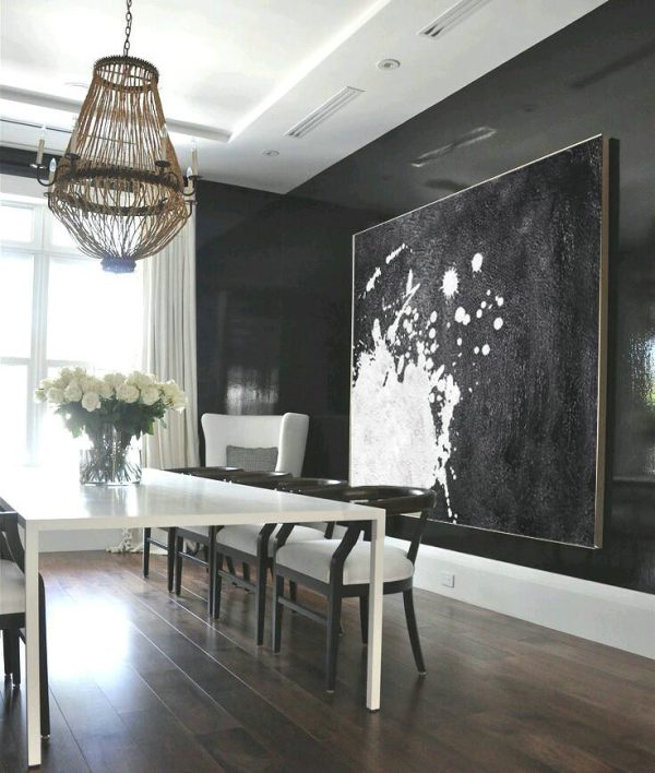 Hand Painted Extra Large Abstract Painting,Black And White Minimal Painting On Canvas - Abstract Painting For Home - Image 3
