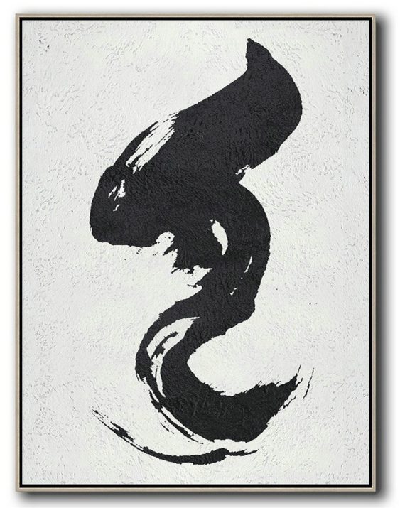 Large Abstract Art,Black And White Minimal Painting On Canvas - Oversized Canvas Art