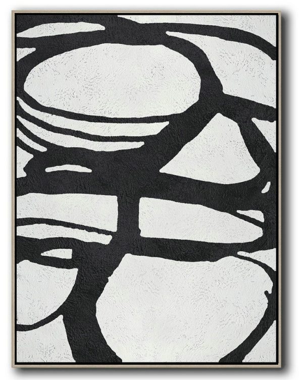 Original Art,Black And White Minimal Painting On Canvas - Oversized Canvas Art