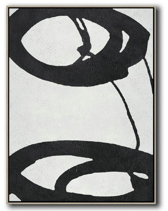 Extra Large Canvas Art,Black And White Minimal Painting On Canvas - Large Living Room Decor
