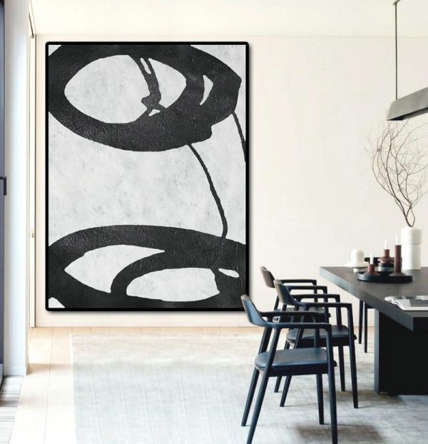 Extra Large Canvas Art,Black And White Minimal Painting On Canvas - Large Living Room Decor - Image 2