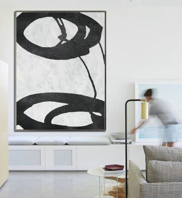 Extra Large Canvas Art,Black And White Minimal Painting On Canvas - Large Living Room Decor - Image 3