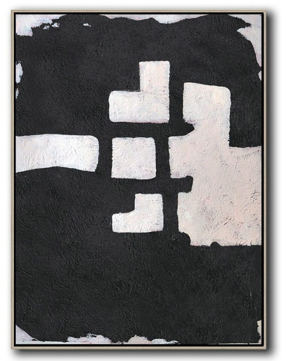 Hand Painted Extra Large Abstract Painting,Hand-Painted Black And White Minimal Painting On Canvas - Abstract Art Decor,Contemporary Painting