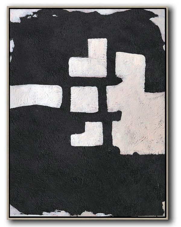 Hand Painted Extra Large Abstract Painting,Hand-Painted Black And White Minimal Painting On Canvas - Abstract Art Decor,Contemporary Painting