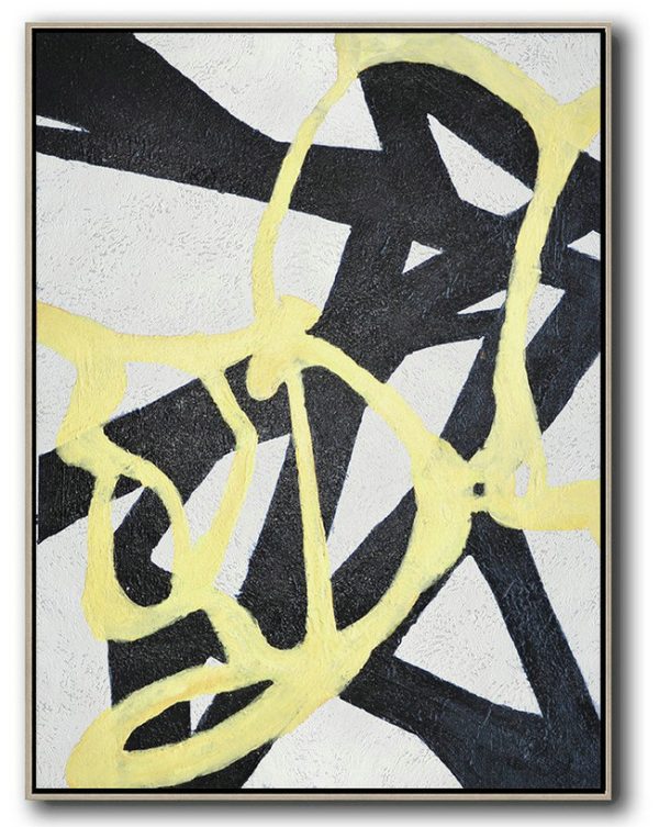 Extra Large Acrylic Painting On Canvas,Hand-Painted Black And White Minimal Painting On Canvas - Acrylic Painting Large Wall Art