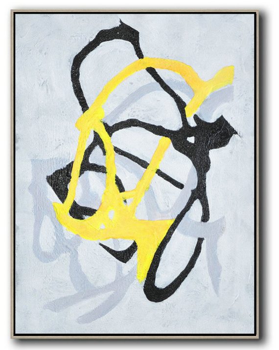 Large Abstract Painting On Canvas,Hand-Painted Black And White Minimal Painting On Canvas - Big Canvas Painting