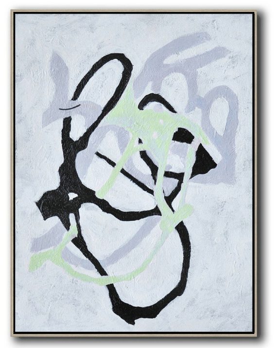 Extra Large Canvas Art,Hand-Painted Black And White Minimal Painting On Canvas - Hand Paint Abstract Painting