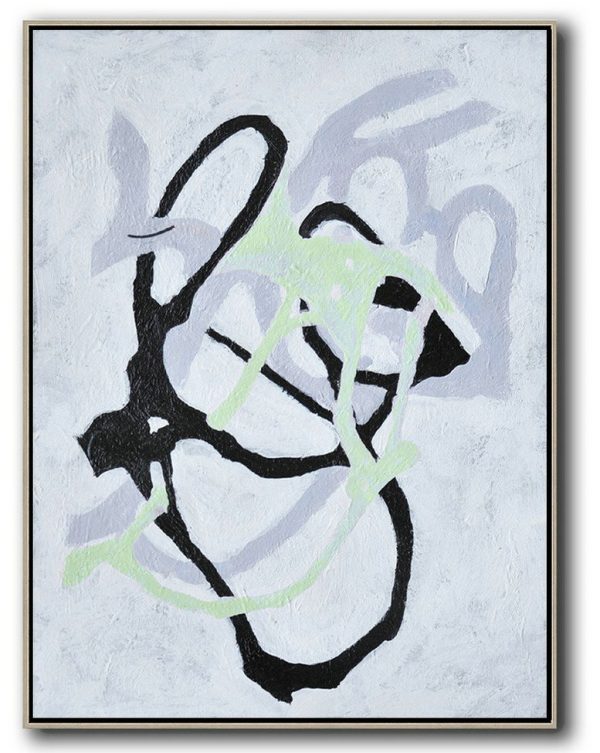 Extra Large Canvas Art,Hand-Painted Black And White Minimal Painting On Canvas - Hand Paint Abstract Painting