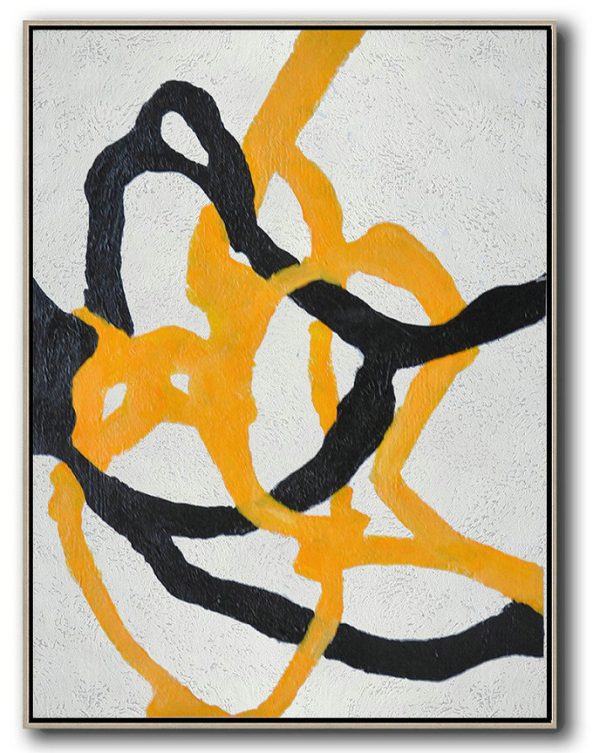 Handmade Large Painting,Hand-Painted Black And White Minimal Painting On Canvas - Large Canvas Wall Art For Sale