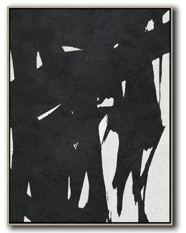 Huge Wall Decor,Black And White Minimal Painting On Canvas - Hand Painted Acrylic Painting