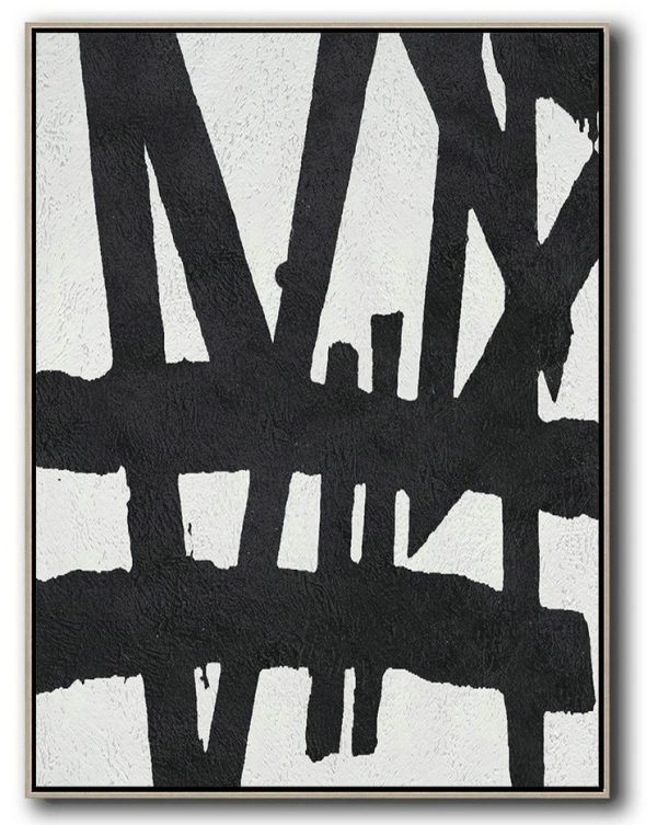 Modern Living Room Decor,Black And White Minimal Painting On Canvas - Abstract Art Decor,Contemporary Painting