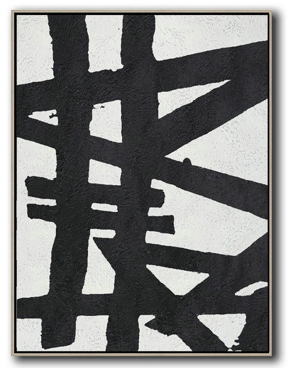 Original Extra Large Wall Art,Black And White Minimal Painting On Canvas - Modern Canvas Art