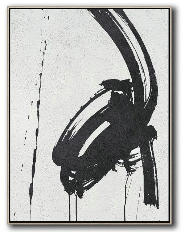 Handmade Large Contemporary Art,Black And White Minimal Painting On Canvas - Modern Wall Art