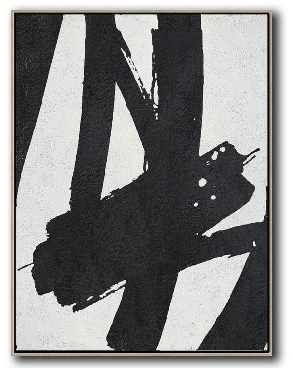 Bedroom Wall Decor,Black And White Minimal Painting On Canvas - Hand Paint Abstract Painting
