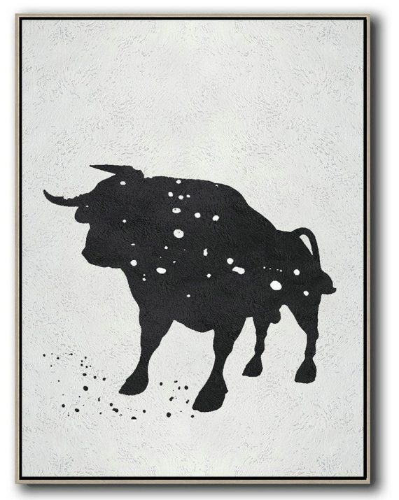 Huge Abstract Canvas Art,Black And White Minimal Painting On Canvas - Oversized Custom Canvas Art