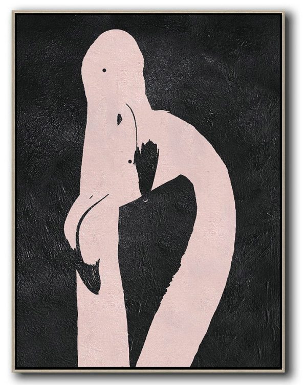 Handmade Extra Large Contemporary Painting,Hand-Painted Black And White Minimal Painting On Canvas - Huge Canvas Art On Canvas
