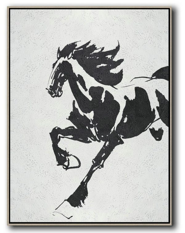 Large Wall Art Canvas,Black And White Minimal Painting On Canvas - Art Work
