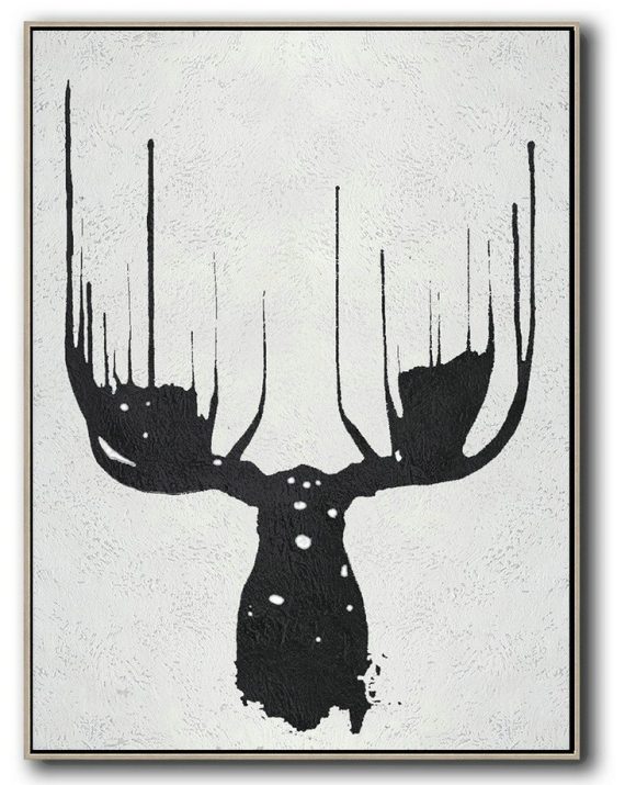 Huge Abstract Canvas Art,Black And White Minimal Painting On Canvas - Hand Painted Acrylic Painting