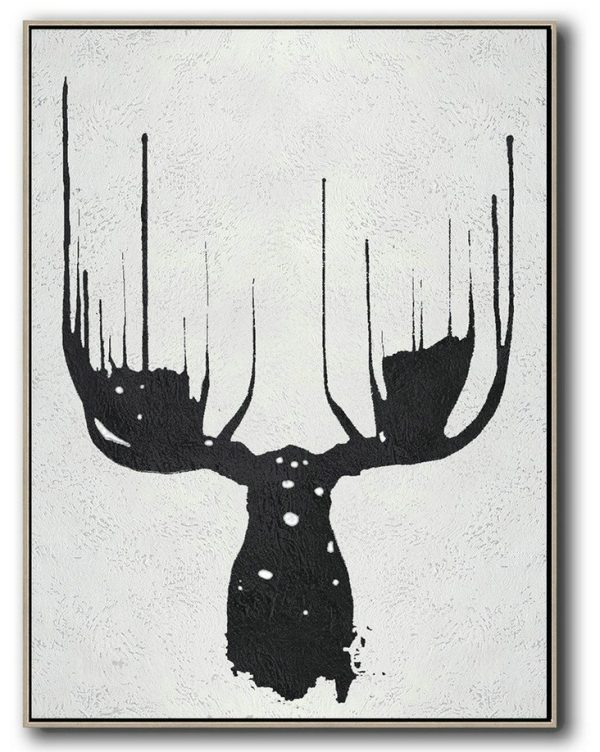 Huge Abstract Canvas Art,Black And White Minimal Painting On Canvas - Hand Painted Acrylic Painting