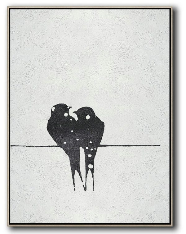 Lounge Wall Decor,Black And White Minimal Painting On Canvas - Contemporary Artwork