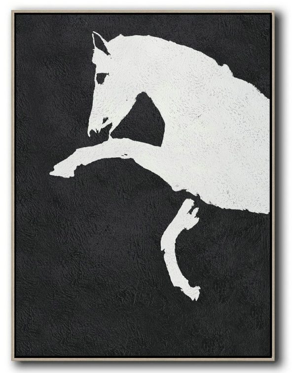 Hand Made Original Art,Black And White Minimal Painting On Canvas - Canvas Artwork For Sale