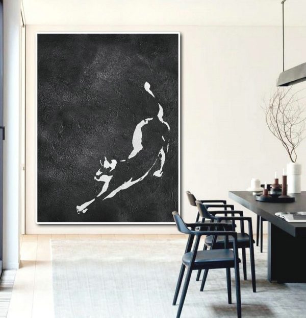 Extra Large Wall Art,Black And White Minimal Painting On Canvas - Canvas Wall Paintings - Image 2