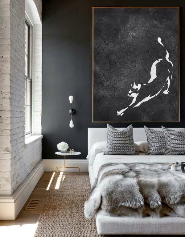 Extra Large Wall Art,Black And White Minimal Painting On Canvas - Canvas Wall Paintings - Image 3