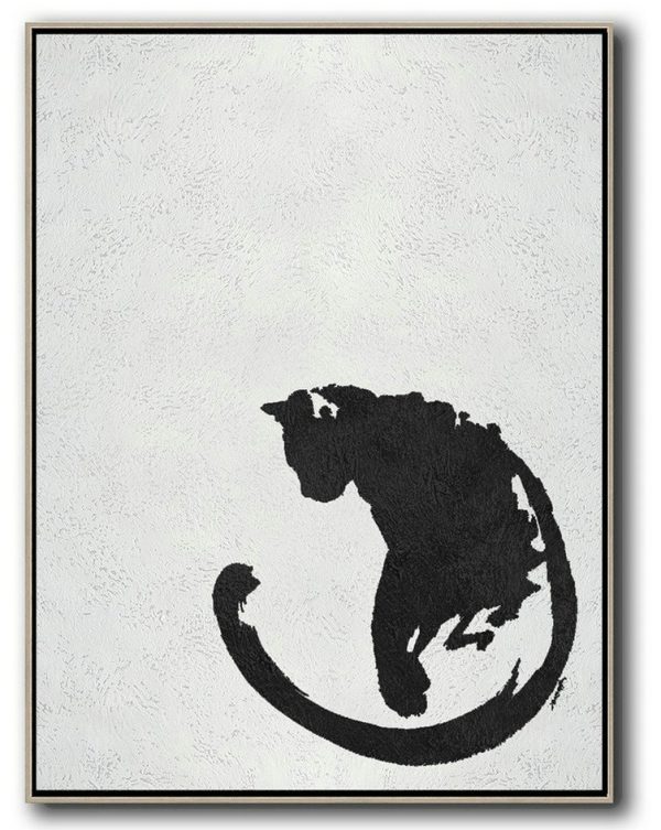 Large Wall Canvas,Black And White Minimal Painting On Canvas - Oversized Art
