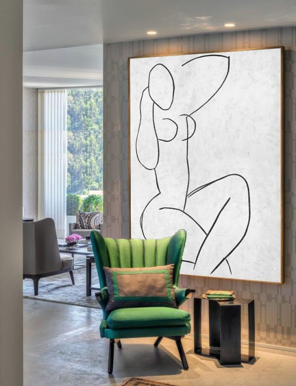 Original Art Acrylic Painting,Black And White Minimal Painting On Canvas - Living Room Wall Art - Image 2