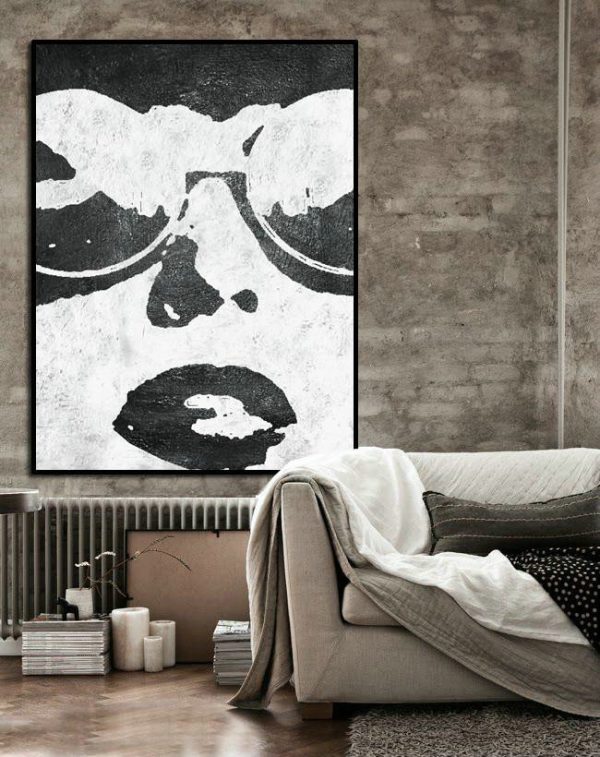Living Room Wall Art,Black And White Minimal Painting On Canvas - Modern Art - Image 2