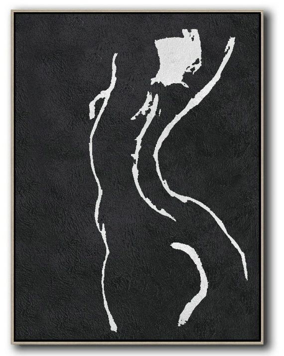 Extra Large Painting,Black And White Minimal Painting On Canvas - Large Paintings For Living Room
