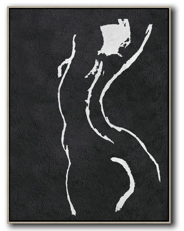 Huge Abstract Canvas Art,Black And White Minimal Painting On Canvas - Large Abstract Wall Art