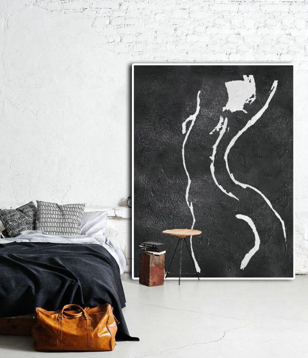 Huge Abstract Canvas Art,Black And White Minimal Painting On Canvas - Large Abstract Wall Art - Image 2