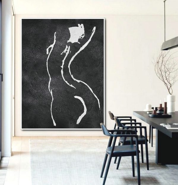Huge Abstract Canvas Art,Black And White Minimal Painting On Canvas - Large Abstract Wall Art - Image 4