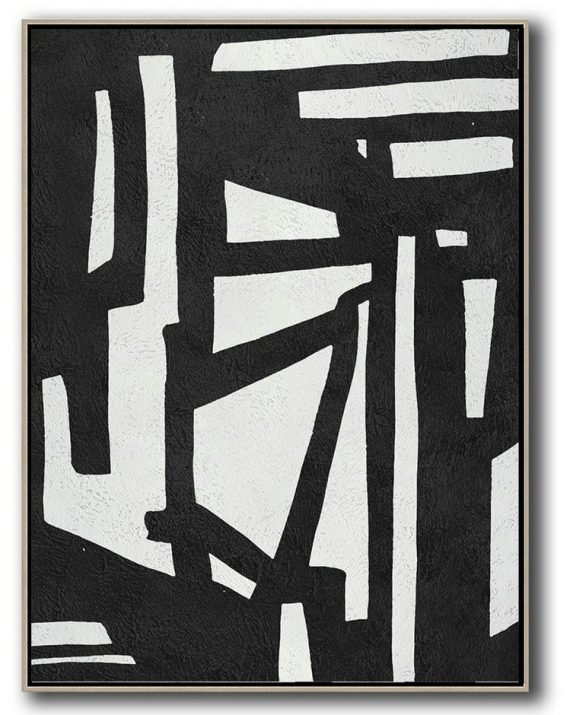 Handmade Large Contemporary Art,Black And White Minimal Painting On Canvas - Modern Canvas Art